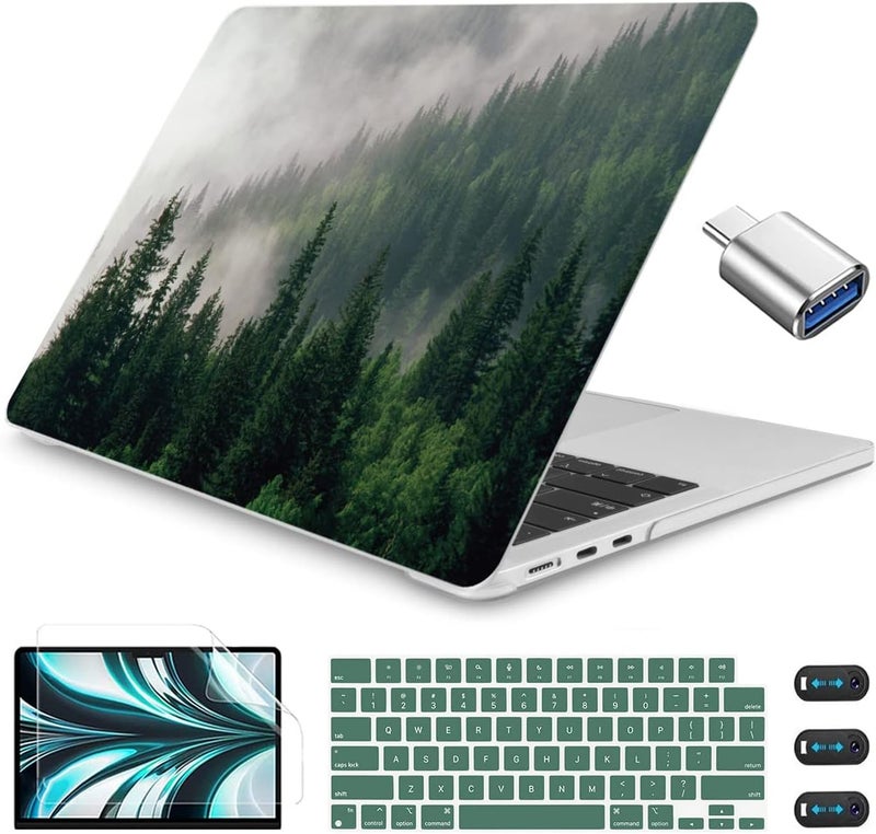 CISSOOK Compatible with MacBook Air 13.6 inch Case A3240 A3113 A2681 2025 2024 2022 Release, Forest Hard Shell Case with Keyboard Cover Type C to USB Transfer for MacBook Air 13.6 M2 M3 M4, Forest - Image 1
